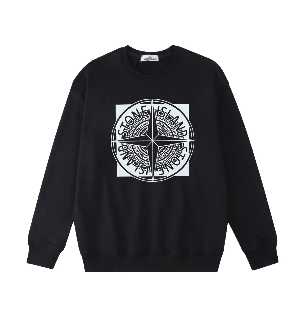 W805#P160💰 Stone Island Stone Island overlapping large compass logo printed round neck long-sleeved sweatshirt! Versatile base round neck sweatshirt for couples! Simple armband design, customized 1*1 thread (fine texture), 380g double-strand large terry fabric, very good quality, foreign trade craftsmanship, respect the original version! The threads at the cuffs and hem are all original bartacks! The time-consuming and material consumption distinguishes the ordinary version on the market! Tops worn by celebrities from all walks of life on INS, can be matched with couple styles!  Color: Black White Size: M-XXL